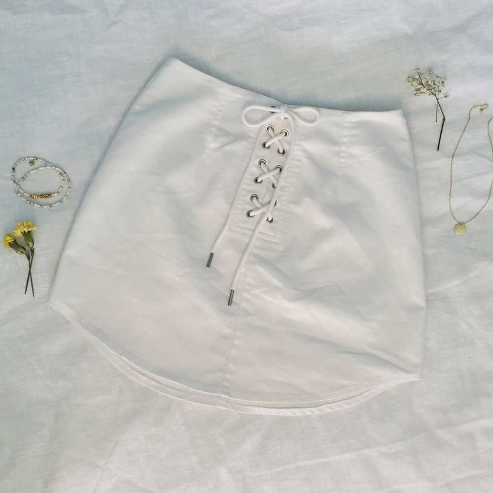 Forever 21 White Lace-up Mini Skirt